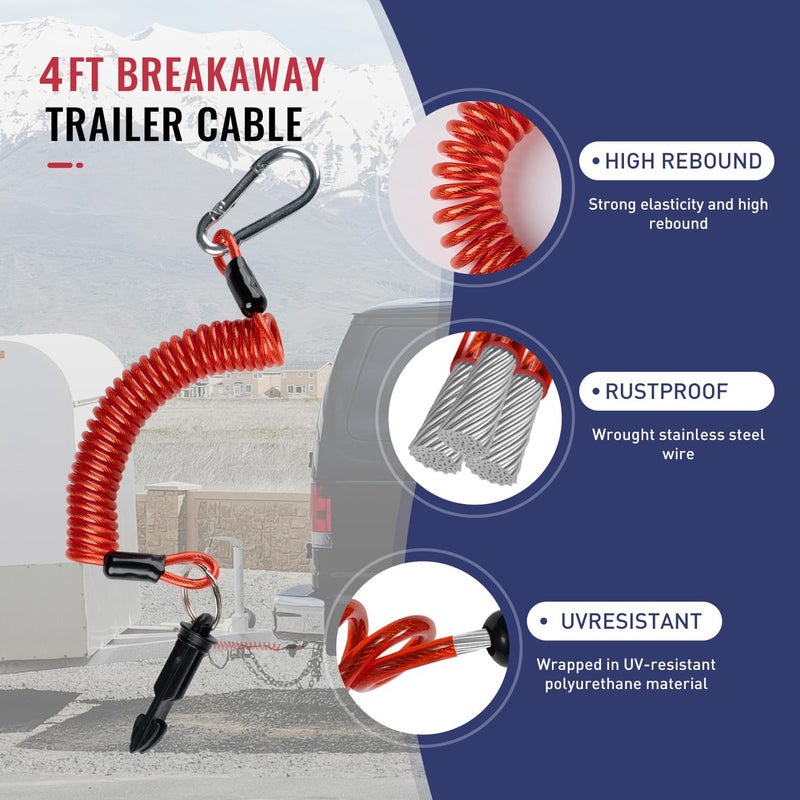 RAWILL 2pcs Trailer Breakaway Cable, 4FT High Rebound Spring Trailer Emergency Brake Cable with Trailer Breakaway Pin for RV - Image 4